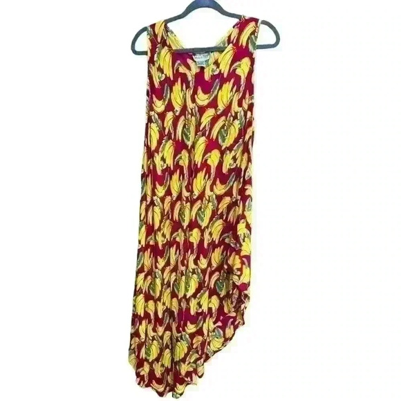 Vintage Jessica Taylor one size fuchsia banana print swim cover up asymmetrical - Picture 2 of 8